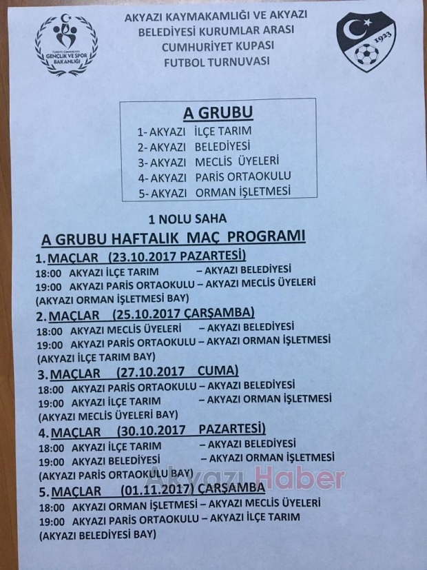 Kaymakamlık Kurumlar Arası Cumhuriyet Kupası Başlıyor