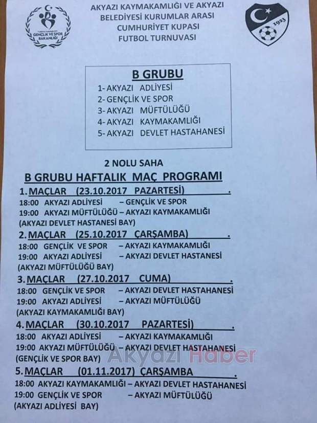 Kaymakamlık Kurumlar Arası Cumhuriyet Kupası Başlıyor