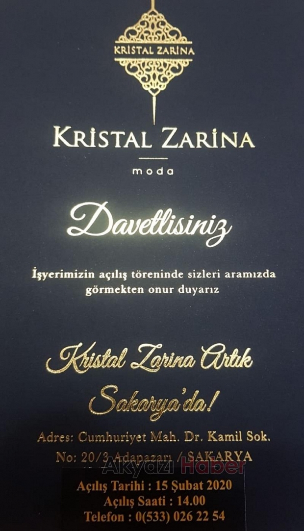 Kristal Zarina Sakarya Şubesi Açılıyor