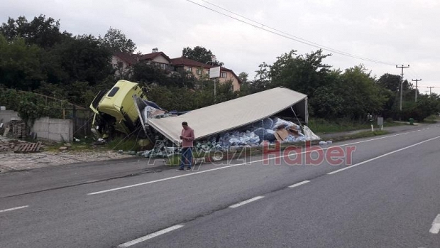 Kuzulukta tır devrildi