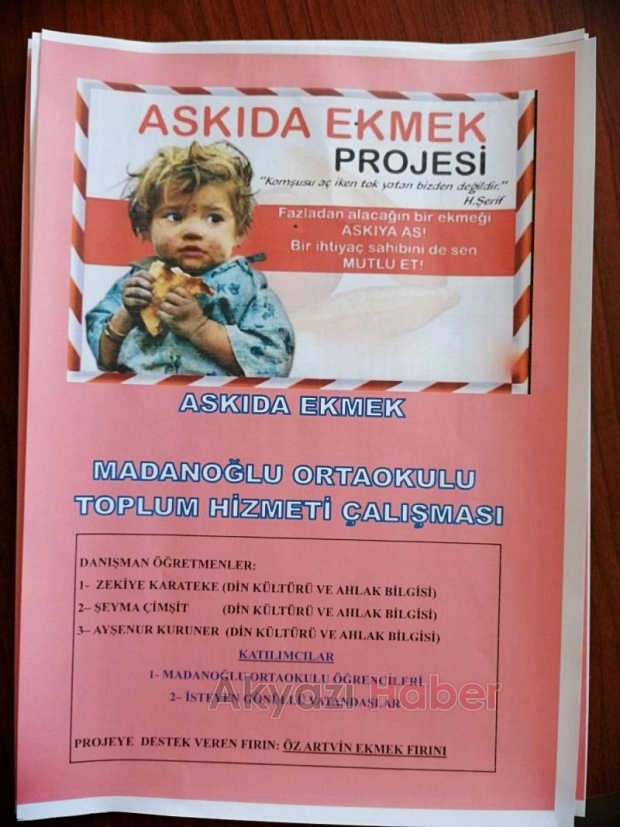 MADANOĞLU ÖĞRENCİLERİNDEN ASKIDA EKMEK PROJESİ