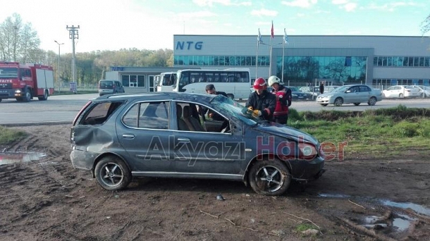 Takla atan otomobilde karı koca yaralandı