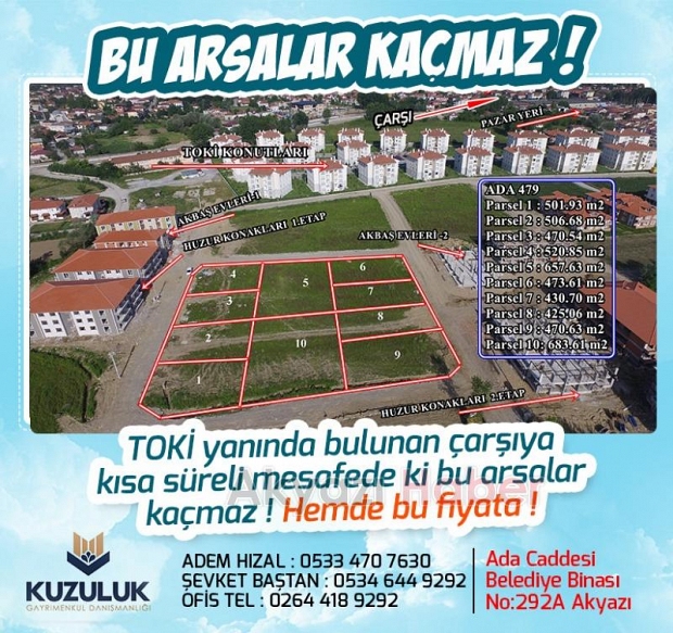 TOKİ ARKASINDA YATIRIMLIK ARSALAR