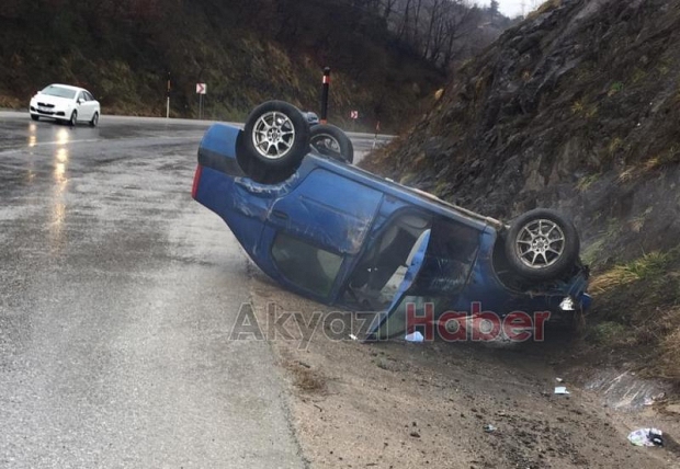 Virajı alamadı takla attı