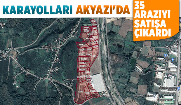 Karayolları'ndan Akyazı'da satılık 35 arazi
